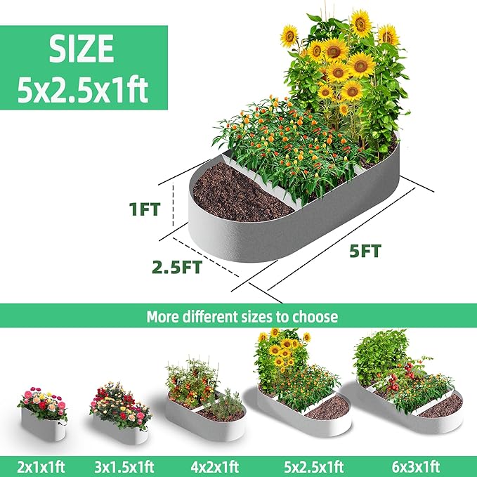 CJGQ 5x2.5x1ft Fabric Raised Garden Bed 65 Gallon Planter Large Oval Garden Boxes Outdoor for Vegetables,Flowers and Potato