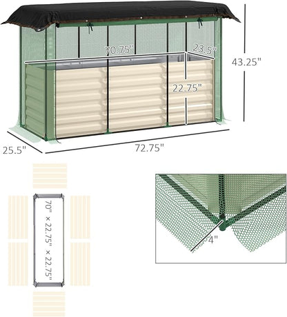 Outsunny 5.9 x 2 x 1.9 ft Galvanized Raised Garden Bed with Crop Cage Plant Protection Net and Shade Cloth Roof, Metal Planter Box with Cover for Vegetables, Flowers, Herbs, Beige