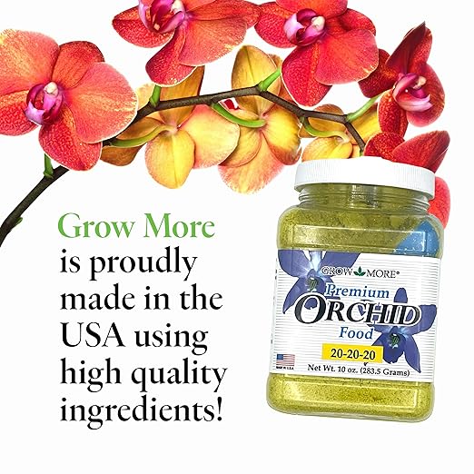 Grow More All Purpose Orchid Fertilizer 20-20-20 for Soil Maintenence Year Round - 10oz of Water Soluble Orchid Food Fertilizer - Plant Food for Healthy Growth & Vibrant Blooms