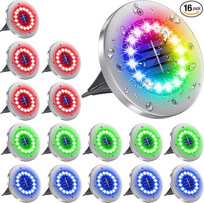 NFESOLAR 16 Pack Solar Lights Outdoor, 16 LEDs Multi-Color Solar Ground Lights Waterproof Landscape Light for Pathway Garden Walkway Driveway Yard Decorations