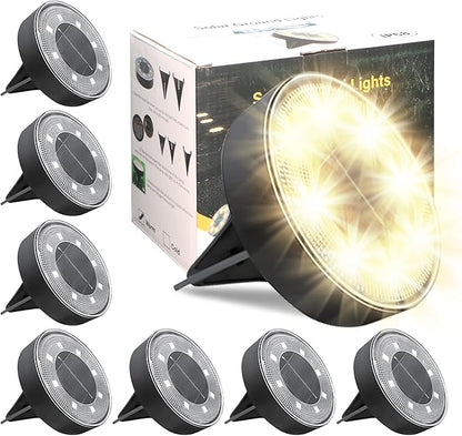 Siatom Solar Ground Lights 8 Pack, IP68 Waterproof Solar In-Ground Light for Outdoor, Flat Landscape Lighting, Garden Disc Light for Pathway, Walkway, and Yard - 8 Pcs (Warm White)