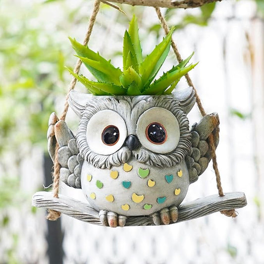 Swing Owl Hanging Planters for Indoor Plants, Cute Small Succulent Pots with Drainage Hole, Unique Resin Plant Hangers Outdoor, Hanging Plant Holder for String Of Pearls, Gift Ideas for Mother
