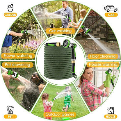 Non-Expandable Garden Hose 150 FT, Lightweight Hose with 10 Function Spray Nozzle, Kink-Free Flexible Water Hose, Durable, Leak-Proof, 360° Swivel Connectors, Portable Storage Strap