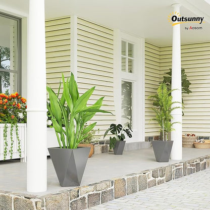 Outsunny Set of 3 Tall Planters, 18", 15.25", 11.75", MgO Indoor Outdoor Planters with Drainage Holes, Stackable Flower Pots for Garden, Patio, Balcony, Front Door, Gray
