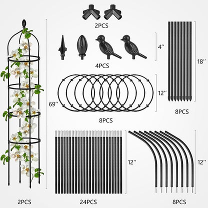 2 Pcs Garden Obelisk Trellis for Climbing Plants Outdoor 6 Ft Rose Bush Round Trellis for Pots Rustproof Metal Plant Flower Trellises for Clematis Vine Jasmine Support Outdoor Indoor