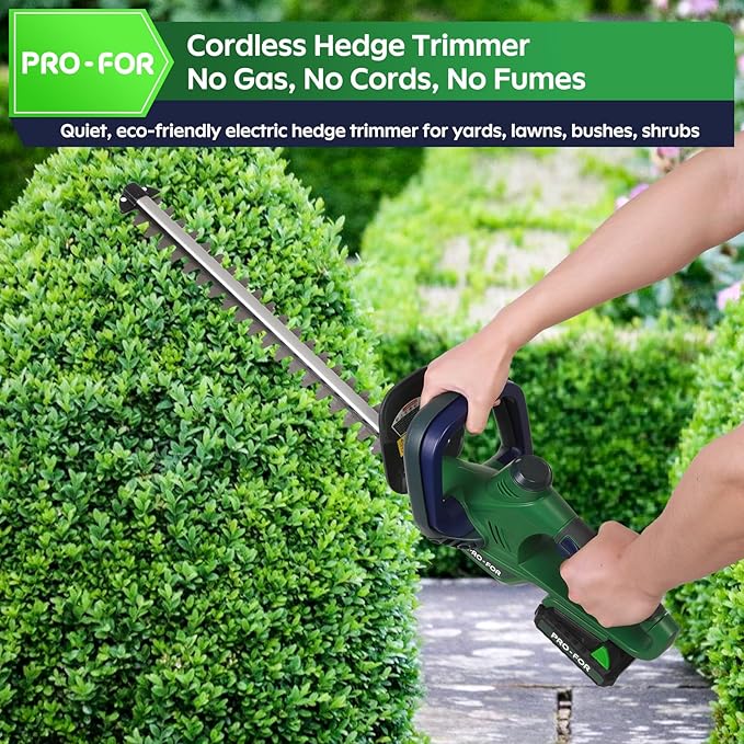 Cordless Hedge Trimmer with Battery and Charger, 20V Bush Trimmer, 22" Dual-Action Blade, 3000SPM Electric Shrub Trimmer, 0.55" Cutting, Lightweight Battery Powered for Garden & Yard