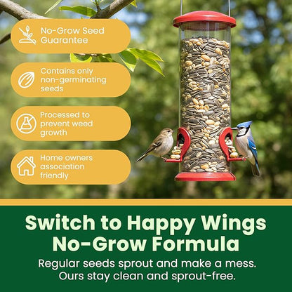 Happy Wings No Grow Bird Seed Mix Pack of 2 (5lb x 2 = 10lb) - Songbird Bird Seed with Sunflower, Safflower & Peanuts - No Mess Birdseed for Outside Feeders - Suitable Birdseed for Wild Birds
