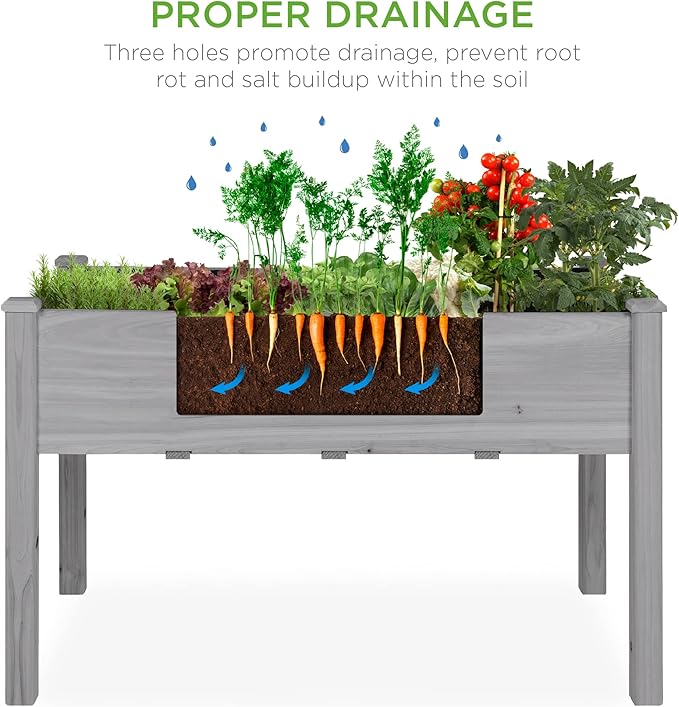 Best Choice Products 48x24x30in Raised Garden Bed, Elevated Wood Planter Box Stand for Backyard, Patio, Balcony w/Bed Liner, 200lb Capacity - Gray