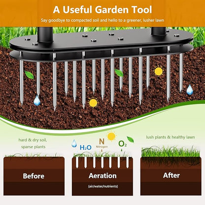 seasky Lawn Aerator Spike Metal Manual Dethatching Lawn Aerator Tool with 15 Iron Spikes Spring-Loaded Design Grass Aerator Tools for Yard, Patio, Garden Tool (15 Nails)