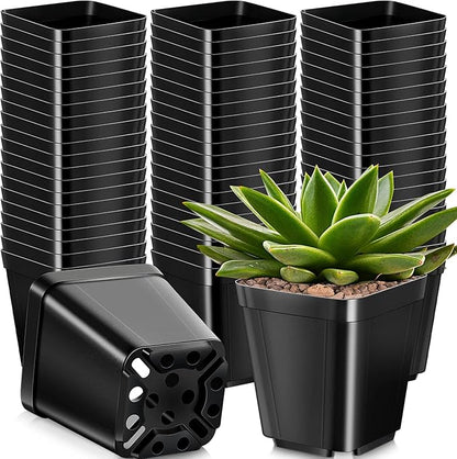 Yinder 500 Pcs 2.7 Inch Black Square Plastic Nursery Pots, Modern Plant Starter Pots, Drainage Hole, Ideal for Indoor Outdoor Flowers, Succulents, Herbs