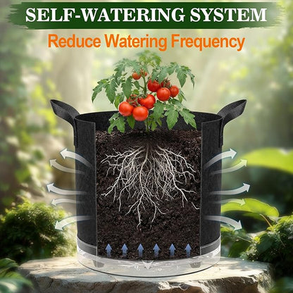 3 Pack 5 Gallon Self-Watering Grow Bags, Thick Nonwoven Fabric Pots with Support Rings and Reinforced Handles, Self-Watering Planters with Bottom Reservoir for Tomatoes Peppers Potatoes and Vegetables