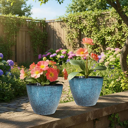 8 inch Plant Pots, Pack of 4 Plastic Planter for Indoor Outdoor Plant with Drainage Holes and Saucers, Flower Pots for Garden Home Decor (Blue, 4pcs)