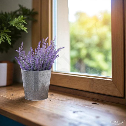 Hosley Set of 3 Galvanized Finish Bucket/Pots with PVC Liner 5" Dia x 4.75" H Ideal Gift for Floral Arrangements Wedding Home Office Party DIY Indoor Outdoor Garden Patio