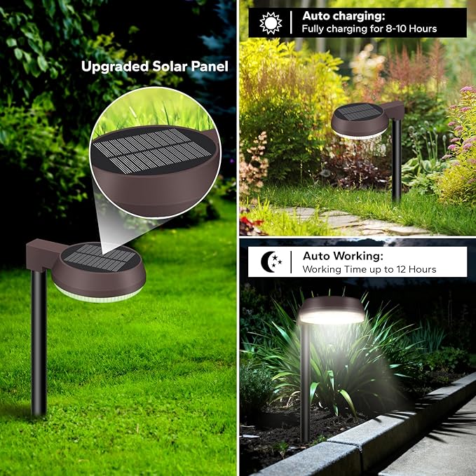 Tall Solar Path Lights, Accurate Dark/Light Sensor Pathway Lights Solar Powered,Quick Charge Solar Walkway Lights Outdoor for Landscape Lighting
