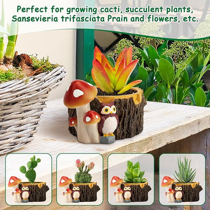 Owl Succulent Planters Flower Plant Pots for Plants with Drainage Hole，Planter Pots for Indoor Plants/Succulent/Cactus,Indoor Planter for Home Office Garden Decor