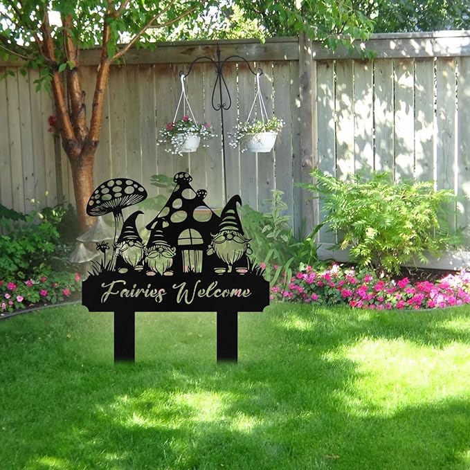Custom Metal Gnome Garden Sign with Stake, Personalized Garden Signs for Outside, Customized Garden Name Signs for Yard Lawn Outdoor Decor Gardening Gifts for Moms Grandmas Gardeners