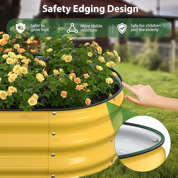 Raised Garden Bed Kit, 5x2x1 ft Galvanized Planter Box Outdoor with Safety Edging, Large Metal Raised Beds for Gardening Vegetables Flower Fruits (Cream Yellow)