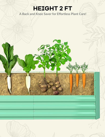 GarveeLife 6x3x2 ft Galvanized Raised Garden Bed, 24" Tall Metal Planter Box for Flowers Vegetables, Rust-Resistant Raised Garden Beds for Gardening, Easy Assembly Outdoor Garden Box & Planters, Green