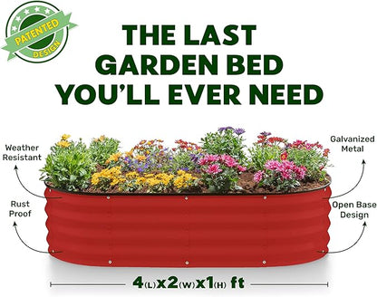 Plant & Plot Galvanized Raised Garden Beds Outdoor // 4×2×1 ft Planter Raised Beds for Gardening, Vegetables, Flowers // Large Metal Garden Box (Red) // Patented Tool-Free Design