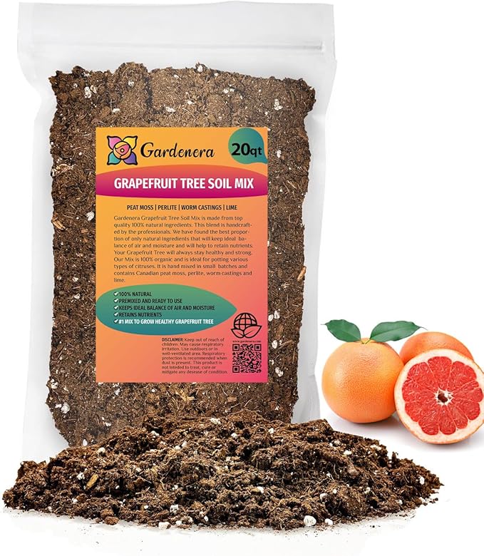 Gardenera Premium Grapefruit Potting Mix - Expertly Crafted with Peat Moss, Perlite, Worm Castings, and Lime for Stronger Roots and Optimal Nutrient Absorption - 20 Quart