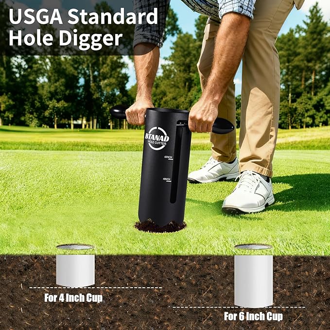 Updated Portable-Golf-Hole-Cutter-Tool, Ergonomic Design for Easy Cutting, USGA Standard 4" & 6" Hole Sizes, Golf Hole Digger for Backyard, Garden, Lawn, Golf Putting Green Practice, Golf Party