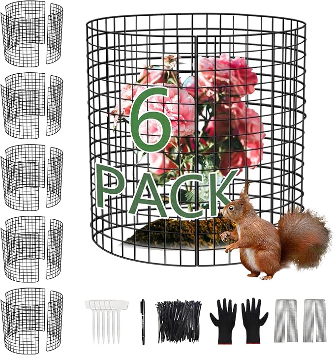 6 Pack Plant Protector from Animals, KWISAMR 13.5" Dia x 14" H Pre-Bent Wire Plant Protectors, Metal Plant Cages for Outdoor Plants Plant Cage & Supports Keep Animal Out Garden