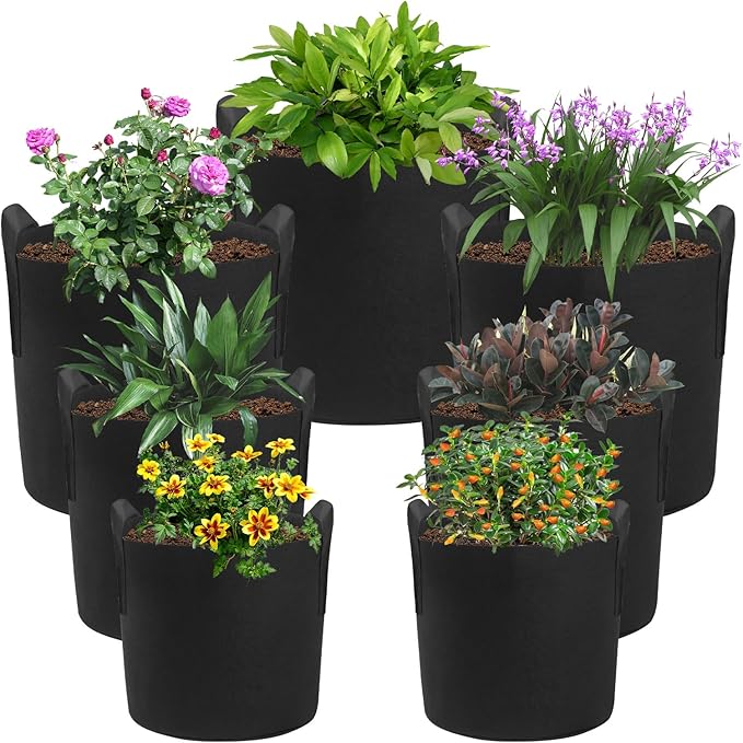 LITLANDSTAR 7 Pack Black Grow Bags, Thickened Nonwoven Plant Fabric Pots with 4 Sizes - 5/7/10/15 Gallon Aeration Planting Bags for Potato Tomato Carrot Strawberry
