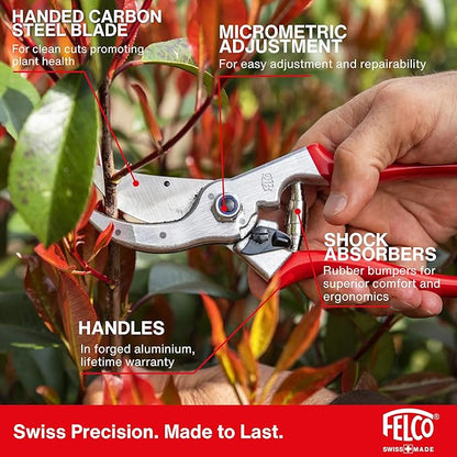 Felco F4 Pruning Shears – 9.25" Swiss-Made Garden Clippers for Pruning | Hand Pruners for Gardening | Garden Tool Cutter with Precision Bypass Blade, Aluminum Body, Replaceable Parts, Nut/Bolt Model
