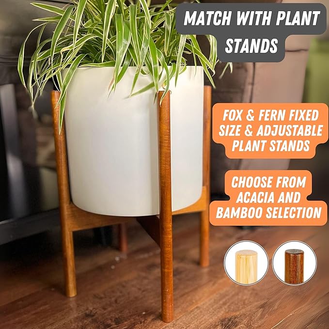 Fox & Fern 8 Inch Plant Pot with Drainage Plug — Premium Lightweight Fiberstone Matte White Planter - Indoor & Outdoor Planter - 8 Inch Pots for Plants - Weather Resistant & UV Resistant