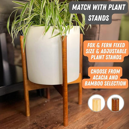 Fox & Fern 8 Inch Plant Pot with Drainage Plug — Premium Lightweight Fiberstone Matte White Planter - Indoor & Outdoor Planter - 8 Inch Pots for Plants - Weather Resistant & UV Resistant