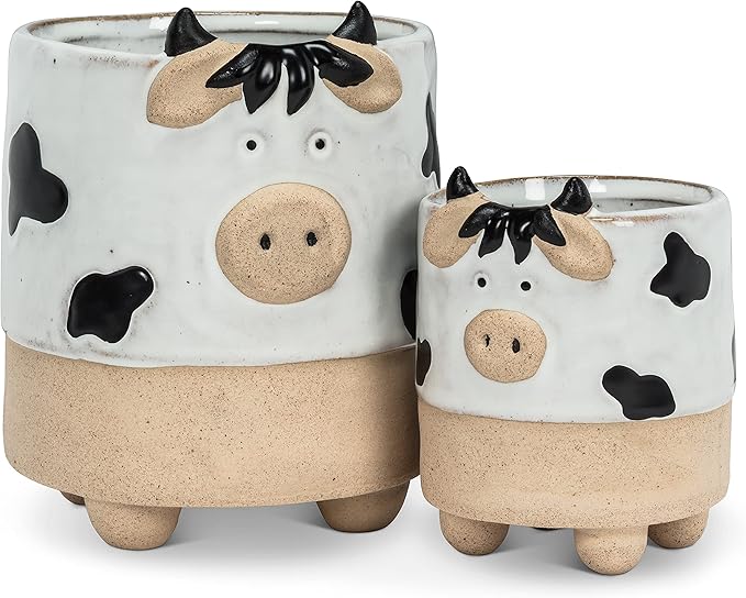 Abbott Collection Stoneware Cow on Legs Planter - Small (5" H, 3.5" Opening)