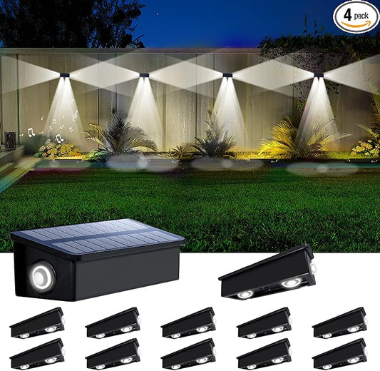 12 Pack 3-Side Solar Fence Lights Outdoor Waterproof with Cool White LED Spot Lens, for Wall, Deck, Patio, Yard, Rail, Garage, Pool, Designed for Enhanced Security, Easy Install