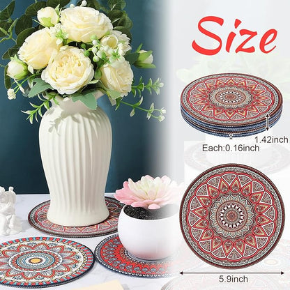 Nuanchu 6 Pcs Boho Plant Pot Mat Absorbent Non Slip Pot Plant Pad Round Plant Coaster Mat Gardening Indoor Outdoor Flower Plant Protect Mat for Table Desk Floor Plant, 5.9 Inches (Elegant Style)