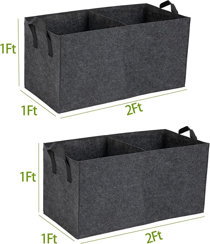 2-Pack 2 Grids Fabric 10 Gallon Grow Bags, 2x1x1ft Thickened 400G Nonwoven Fabric Raised Garden Beds with Handles - Indoor Outdoor Planters for Vegetables, Herbs, Flowers