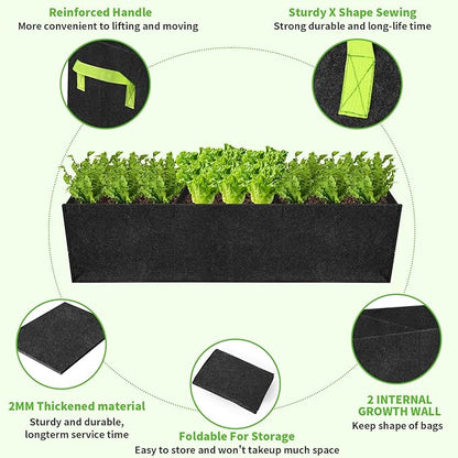 2 Pack Plant Grow Bags,Breathable Fabric Grow Bag with 3 Grids,400GSM Thickened Nowoven Garden Bed,Rectangle Flower Planter Containers for Flower,Vegetable,Fruit,Growing Pot with Handles(90x30x20cm)