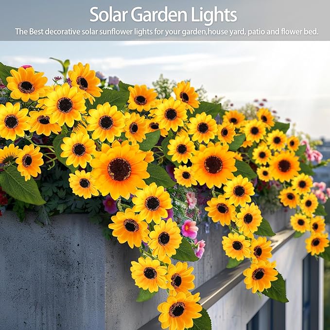 Solar Sunflower Lights Outdoor, 4 Pack with 92 Lifelike Petals, Waterproof 360 Bright LED Fall Decor for Garden, Patio, Flowerbed, Yard - Gift for Mom