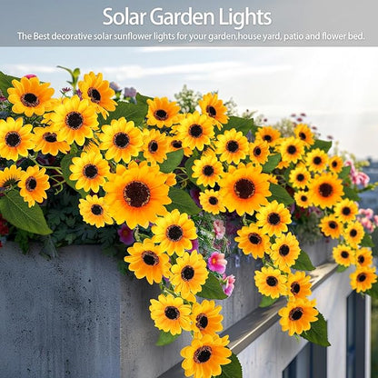 Solar Sunflower Lights Outdoor, 4 Pack with 92 Lifelike Petals, Waterproof 360 Bright LED Fall Decor for Garden, Patio, Flowerbed, Yard - Gift for Mom