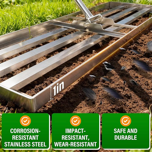 36x12 inch Lawn Leveling Rake,Heavy-Duty Stainless Steel Landscape Rake with an Adjustable 78'' Extra Long Handle Lawn Leveling Tool for Yard,Backyard,Garden,Golf,Farm,Pasture