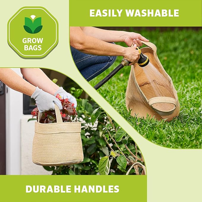 Coolaroo 4-Pack 10 Gallon Heavy Duty Plant Tomato Potato and Other Vegetables and Fruits Breathable Fabric Grow Planter Pot Bag with Handles, Desert Sand