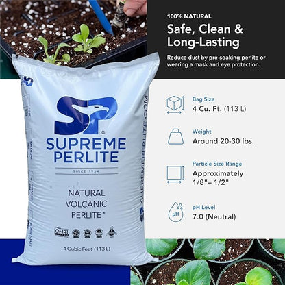 Supreme Perlite Coarse Horticultural Perlite for Potting Soil, Seed Starting, Propagation, Organic Gardening & Soil Aeration, 4 Cu Ft Bag