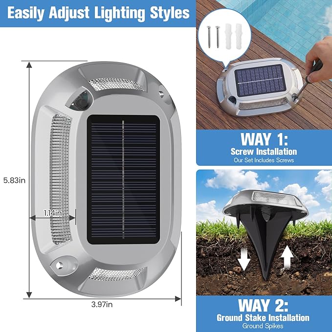 VOLISUN Solar Driveway Lights Dock Deck Lights with Remote 12 Pack,9 Colors in 1 Led IP67 Waterproof Outdoor Warning Step Lights for Driveway Sidewalk Pathway RGB
