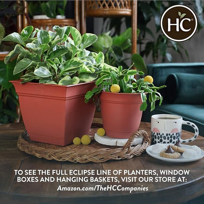 The HC Companies Eclipse Round Planter with Saucer - Outdoor & Indoor Plant Pot with Drainage Holes - Lightweight, UV-Resistant Plastic Pots for Plants, Flowers & Herbs (6" Black, Pack of 1)