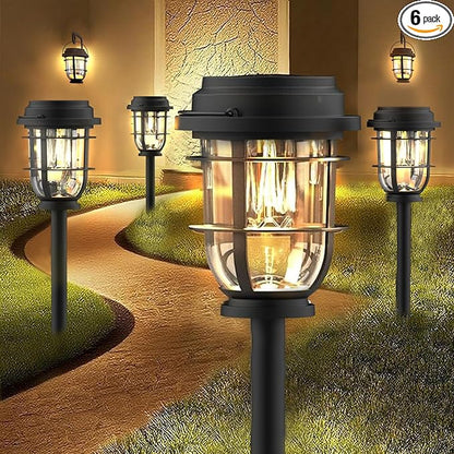 Bright Solar Pathway Lights Outdoor, 6 Pack Waterproof IP65, Auto On/Off Solar Powered Garden Lights for Yard Lawn Walkway Landscape Pool Outside - 3-in-1 Hanging, Tabletop & Stake Lighting