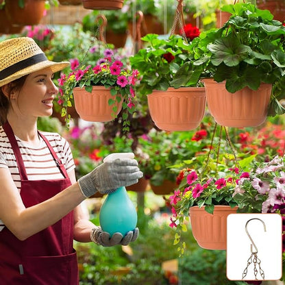 12 Sets Hanging Planters for Indoor and Outdoor Plants Terracotta Self Watering Hanging Basket Flower Pots Plastic Plant Pots with Drainage Hole and Absorbing Tray (10 Inch)