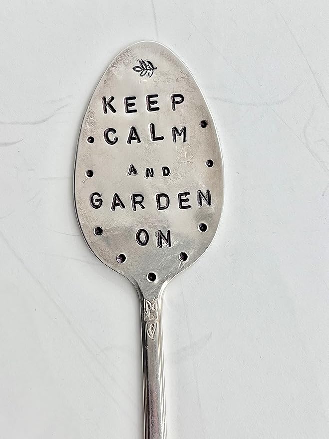 GARDEN MARKER Keep Calm and Garden On hand crafted Plant stake made from recycled Spoon makes a great gift