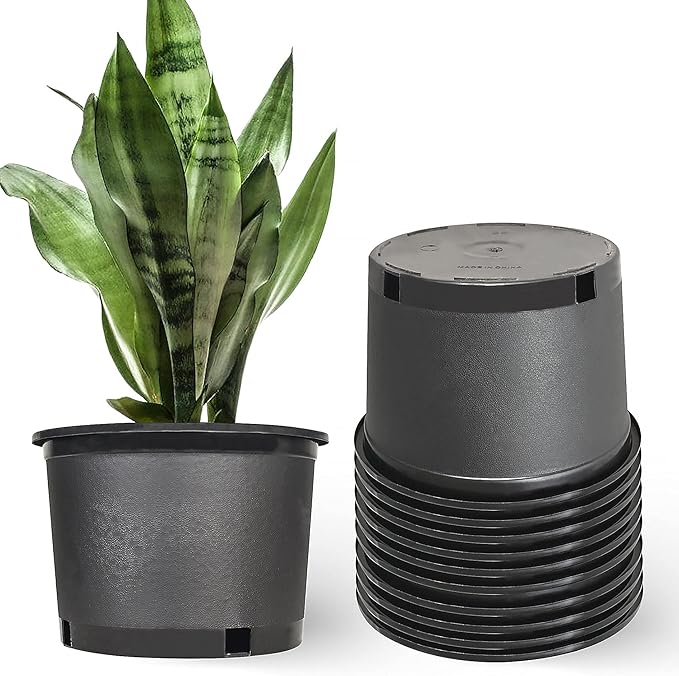 Planter Nursery Pots 2 Gallon Pots for Plants, Injection Molded Plastic Nursery Pots, 9 inch Plant Container 1.2 Gal Liquid Volume 10-Pack