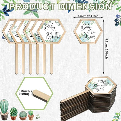 48 Pcs Baby in Bloom Succulent Tags Baby Shower Plant Stakes Labels Wooden Garden Marker Plant Signs for Succulent Markers Potted Flower (Baby Style)