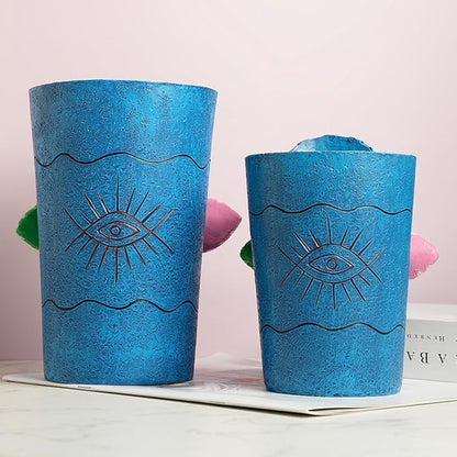 Picasso Blue Face Planter Pots Abstract Art Colorful Funky Plant Pots with Facial Expressions Unique Head Planter for Indoor Plants Home Decor (Large)