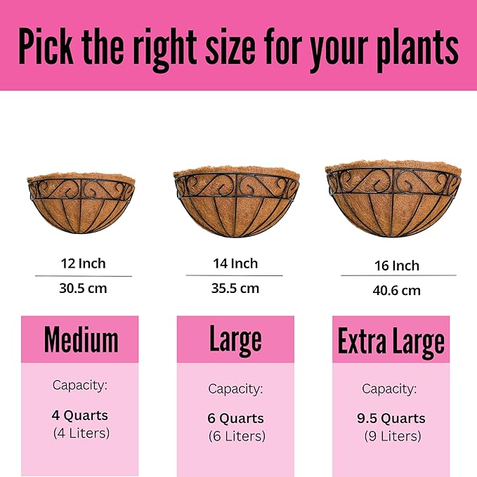 LaLaGreen Large Wall Planter Outdoor - 2 Pack, 14 Inch Large Fence Hanging Flower Baskets with Coco Liner, Herb Pots Holder Rail Planter Outside Railing Deck Porch Balcony Vertical Garden Privacy Wall