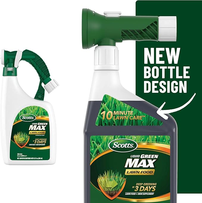 Scotts Liquid Green Max Lawn Food, Lawn Fertilizer and Iron Supplement, for Any Grass Type, 29-0-0, 32 fl. oz.